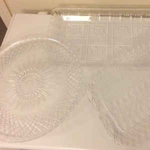 Serving Trays 3 Clear Decorative Plastic, Round, Rectangular Patio Party Trays